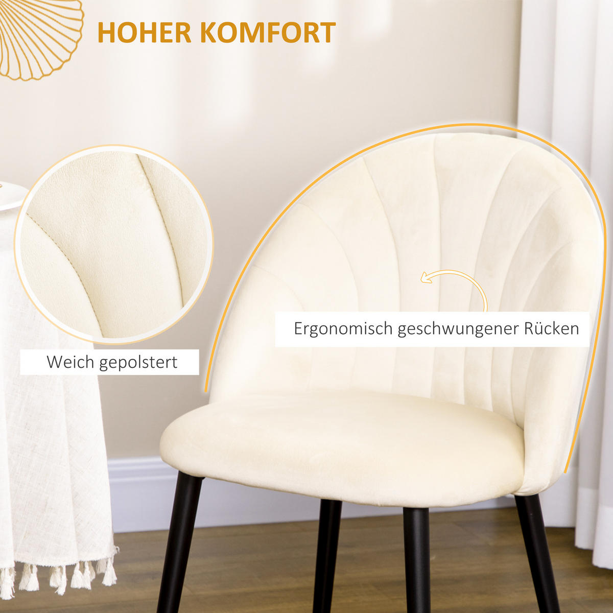 ESSZIMMERSTÜHLE, Samt, Metall, Cremeweiß - Creme, Kunststoff (54/79/52cm) - HOMCOM