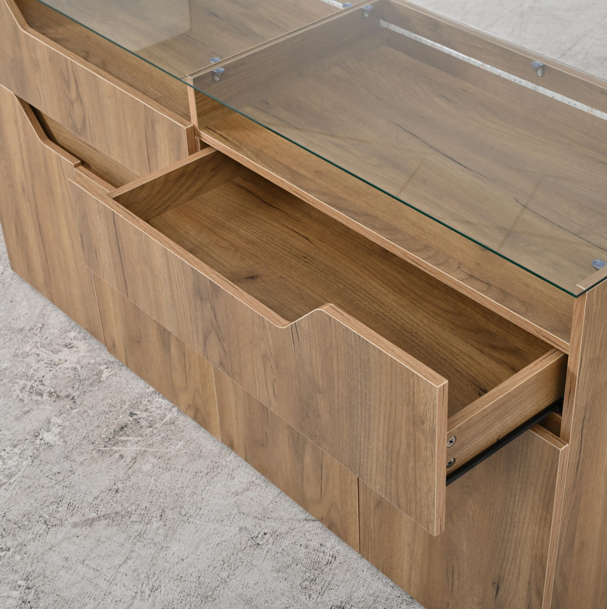 SIDEBOARD 140/40/70 cm natur aus MDF mit Glasplatte und 2 Schubladen - Naturfarben, Holzwerkstoff (140/70/40cm) - OKWISH