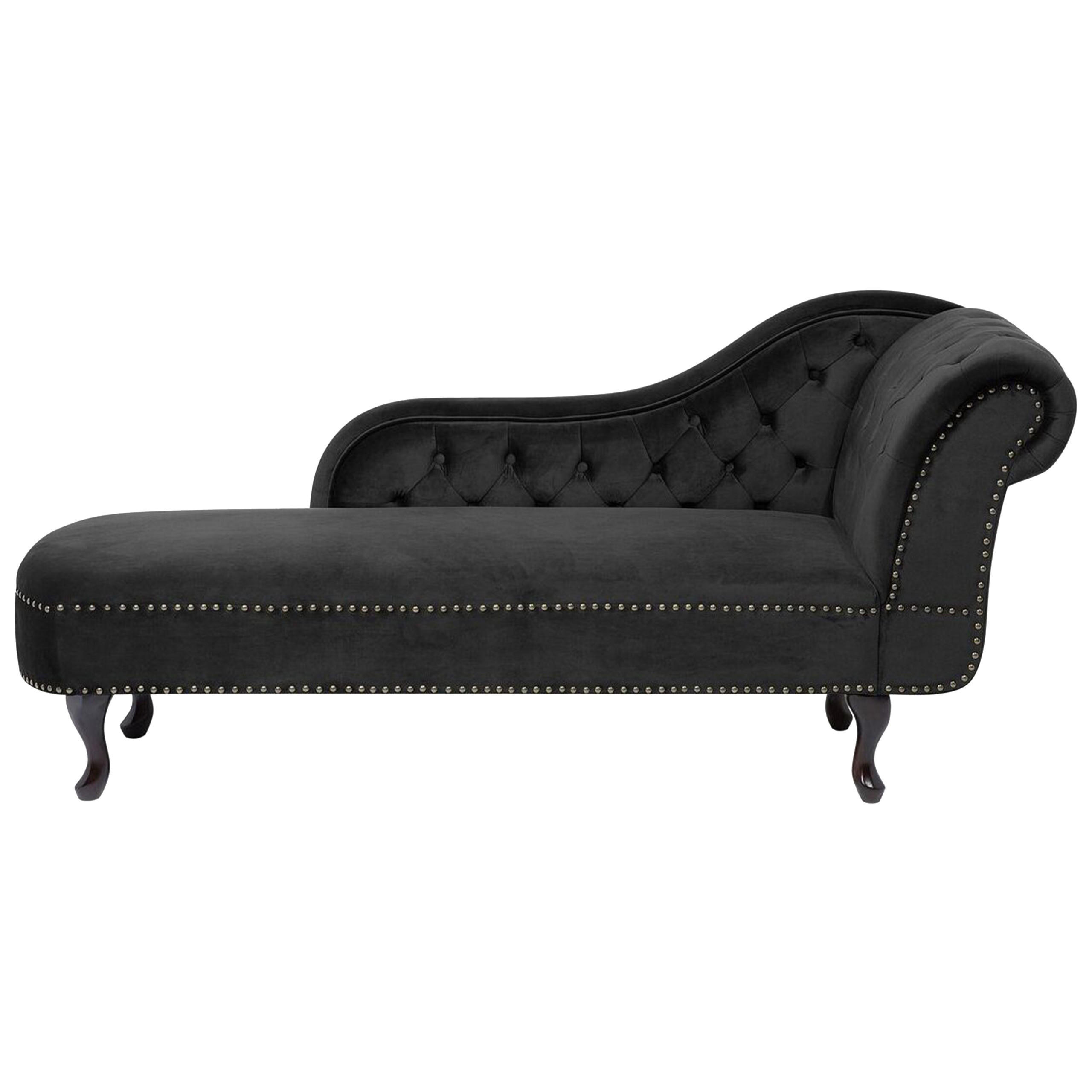 CHAISELONGUE Samtstoff schwarz rechtsseitig Nimes - Dunkelbraun/Schwarz, Textil (170/79/61cm) - Beliani