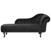 CHAISELONGUE Samtstoff schwarz rechtsseitig Nimes - Dunkelbraun/Schwarz, Textil (170/79/61cm) - Beliani