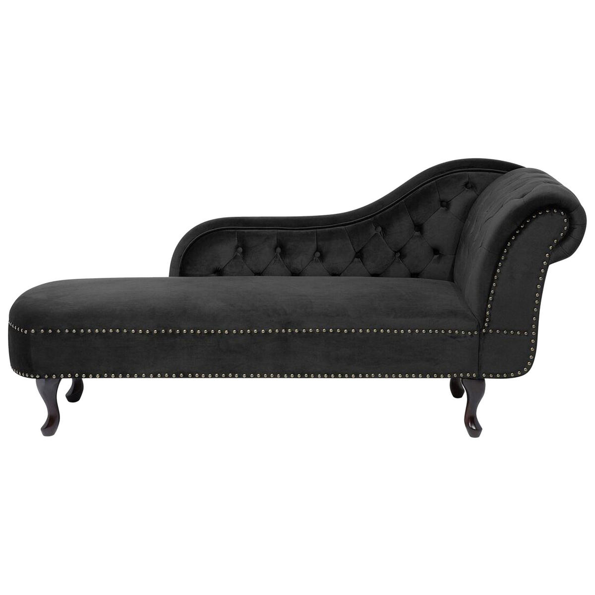 CHAISELONGUE Samtstoff schwarz rechtsseitig Nimes - Dunkelbraun/Schwarz, Textil (170/79/61cm) - Beliani