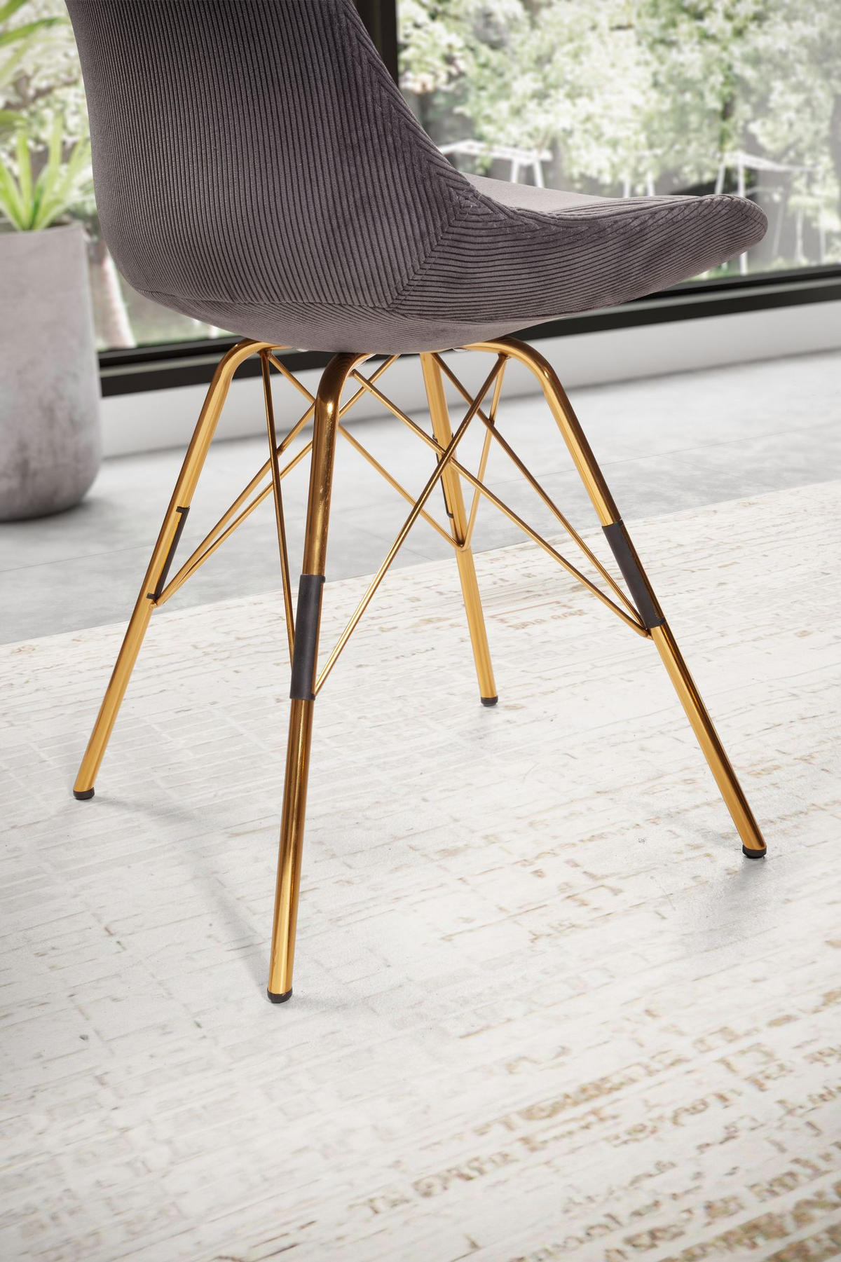 ESSZIMMERSTUHL 2er Set Cordstoff mit Metallgestell Schalenform Skandinavisch gepolstert, Anthrazit 48x58x85 cm - Anthrazit/Goldfarben, Textil/Metall (48/85/58cm) - KADIMA DESIGN