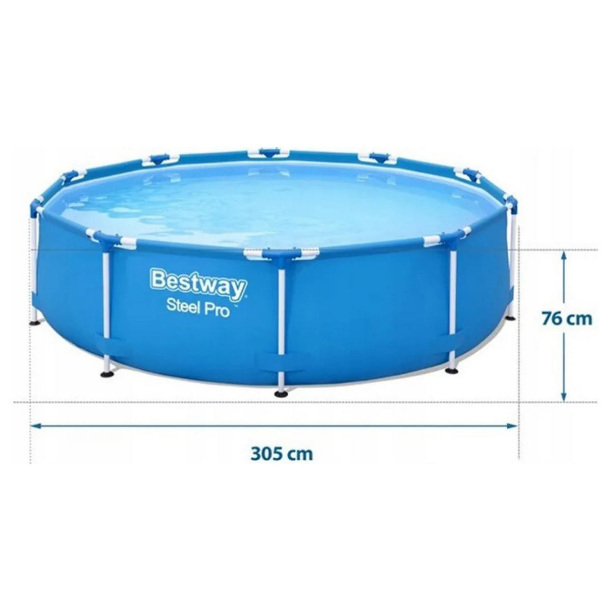 POOL SET 8-in-1 Blau 305 × 76 cm Rund Familienpool mit Filterpumpe - Blau, Kunststoff/Metall (305/76/305cm) - Bestway