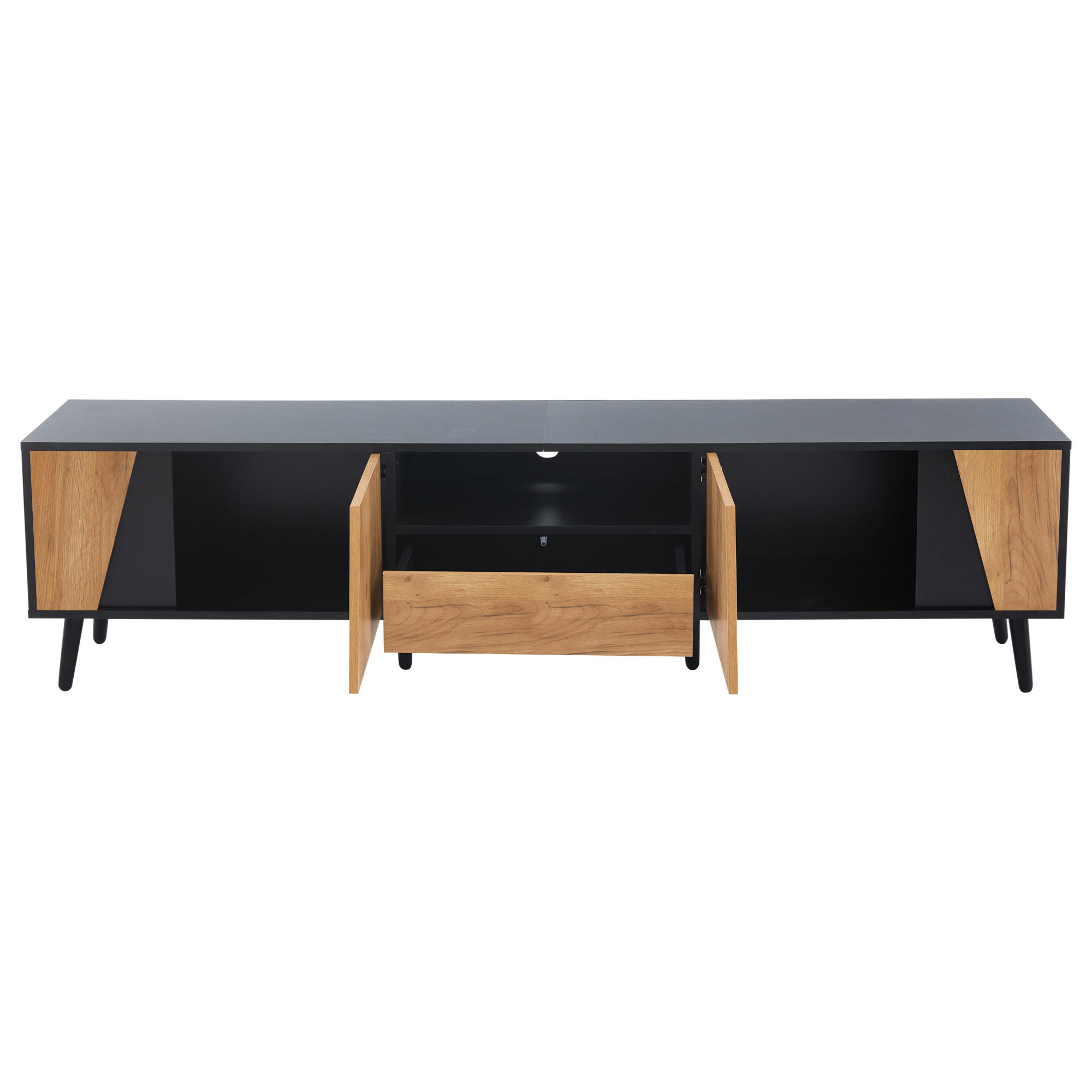 TV-ELEMENT 175/31/43.5 cm Schwarz + Natur mit 1 Schubladen und 2 Schränken - Schwarz, Holz (180/46/40cm) - Oxeza