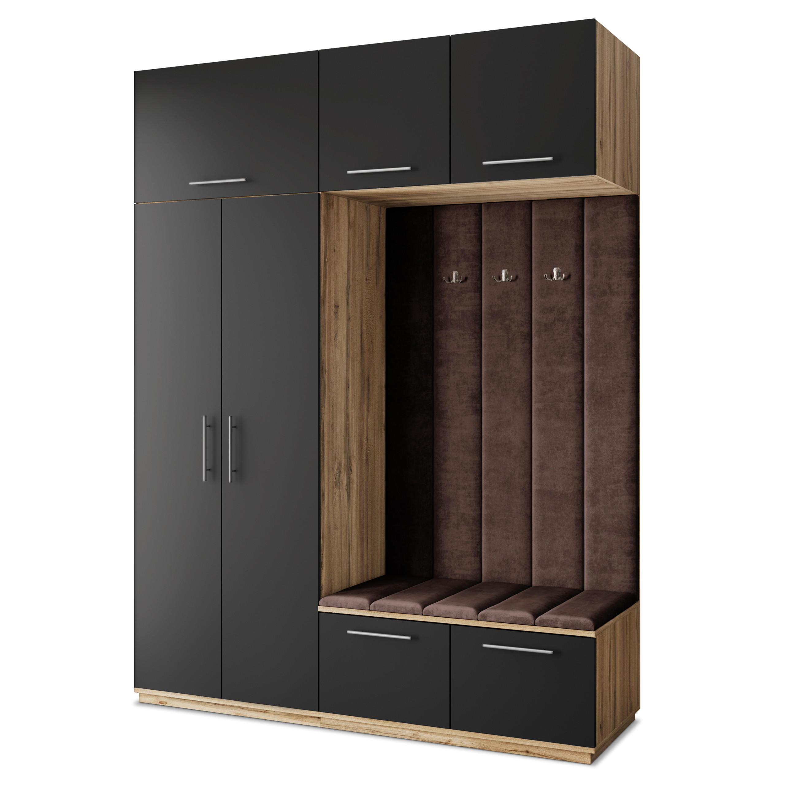 Masseno Garderobenschrank Eiche Wotan, Schwarz, Braun 180x240x60 cm