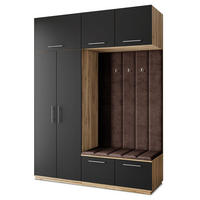GARDEROBENSCHRANK REMA 180/240/60 cm Modern Garderobe-Set Eiche Wotan - Eiche Wotan/Schwarz, Holzwerkstoff (180/240/60cm) - MASSENO