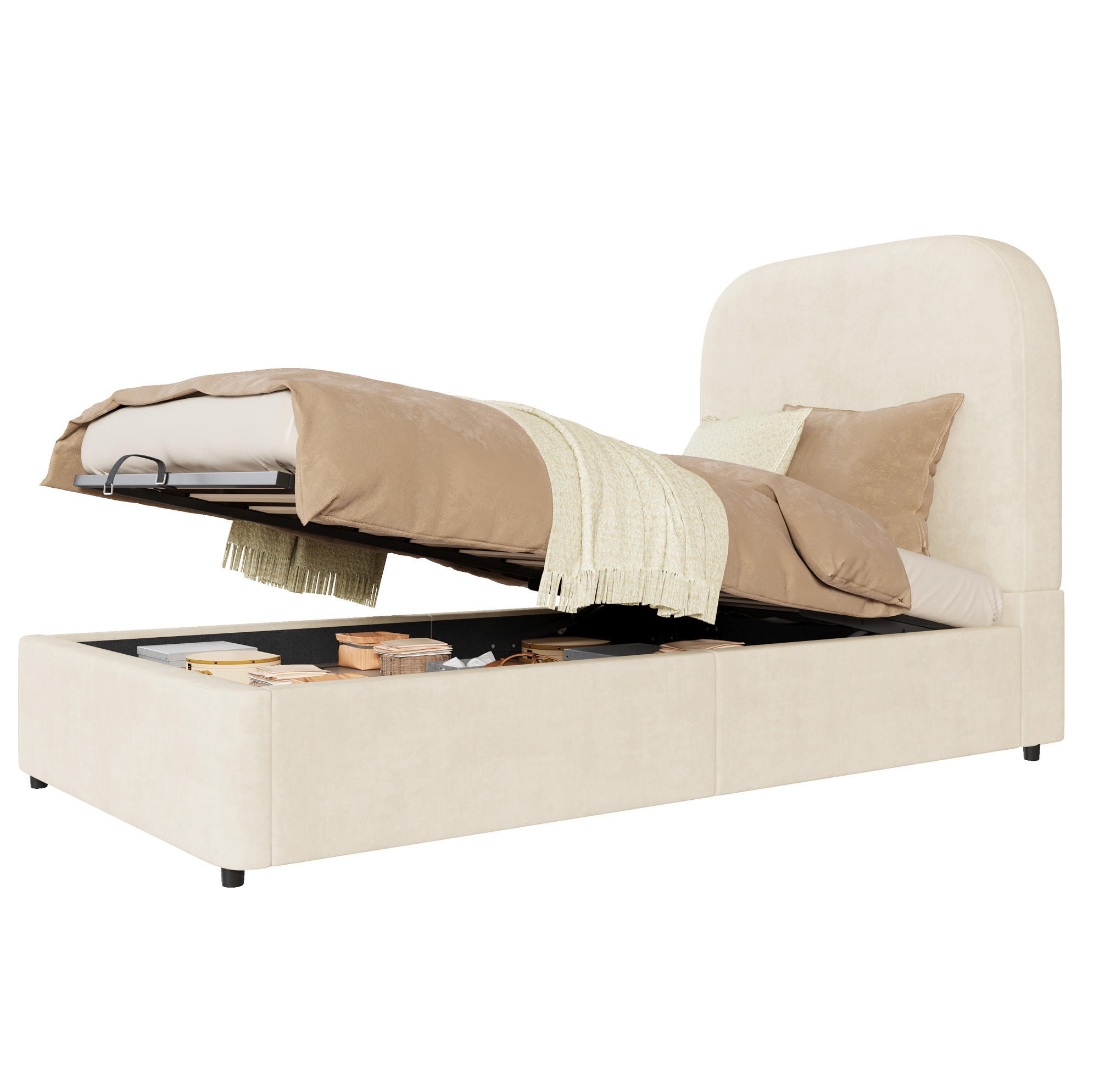 Okmyhome Polsterbett Beige 90x190 cm
