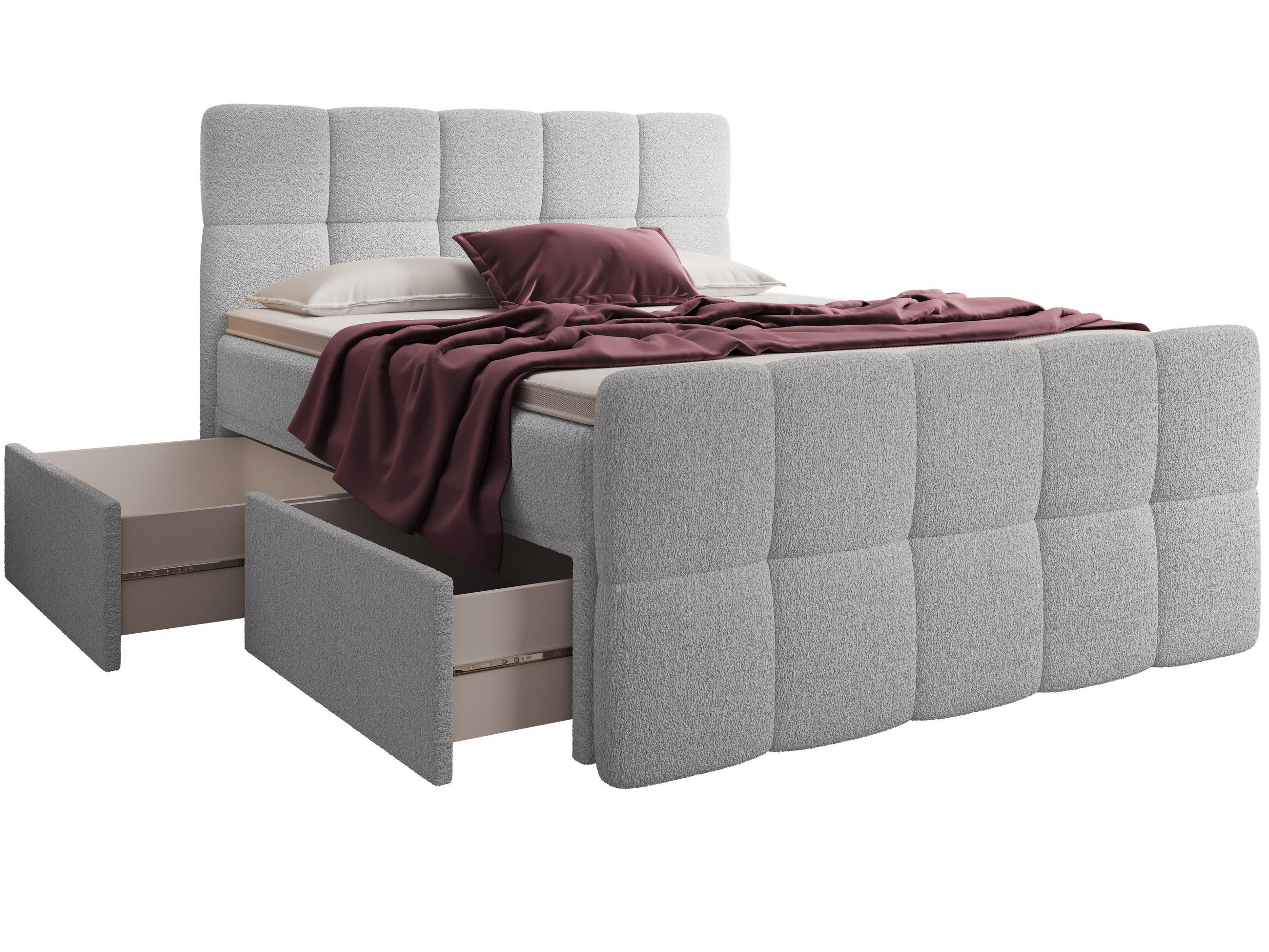 BOXBETT Madison 4 Hellgrau 160/200 H2/H3 Boucle - Hellgrau, Textil (160/200cm) - wonello