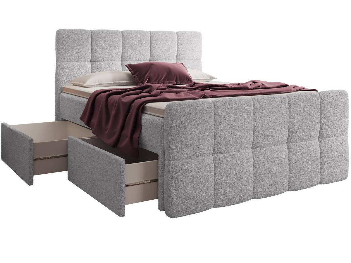 BOXBETT Madison 4 Hellgrau 160/200 H3/H4 Boucle - Hellgrau, Textil (160/200cm) - wonello