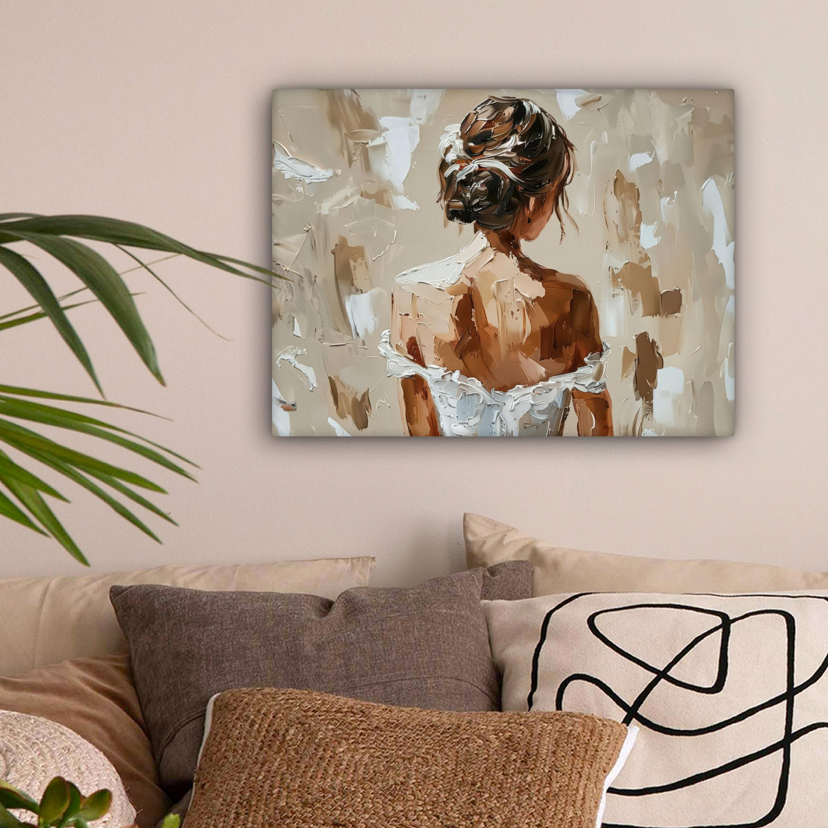 LEINWANDBILD - Frau - Farbe - Abstrakt - Beige - Modern - 40x30 - Wanddeko - Sandfarben, Textil (40/30cm) - MuchoWow