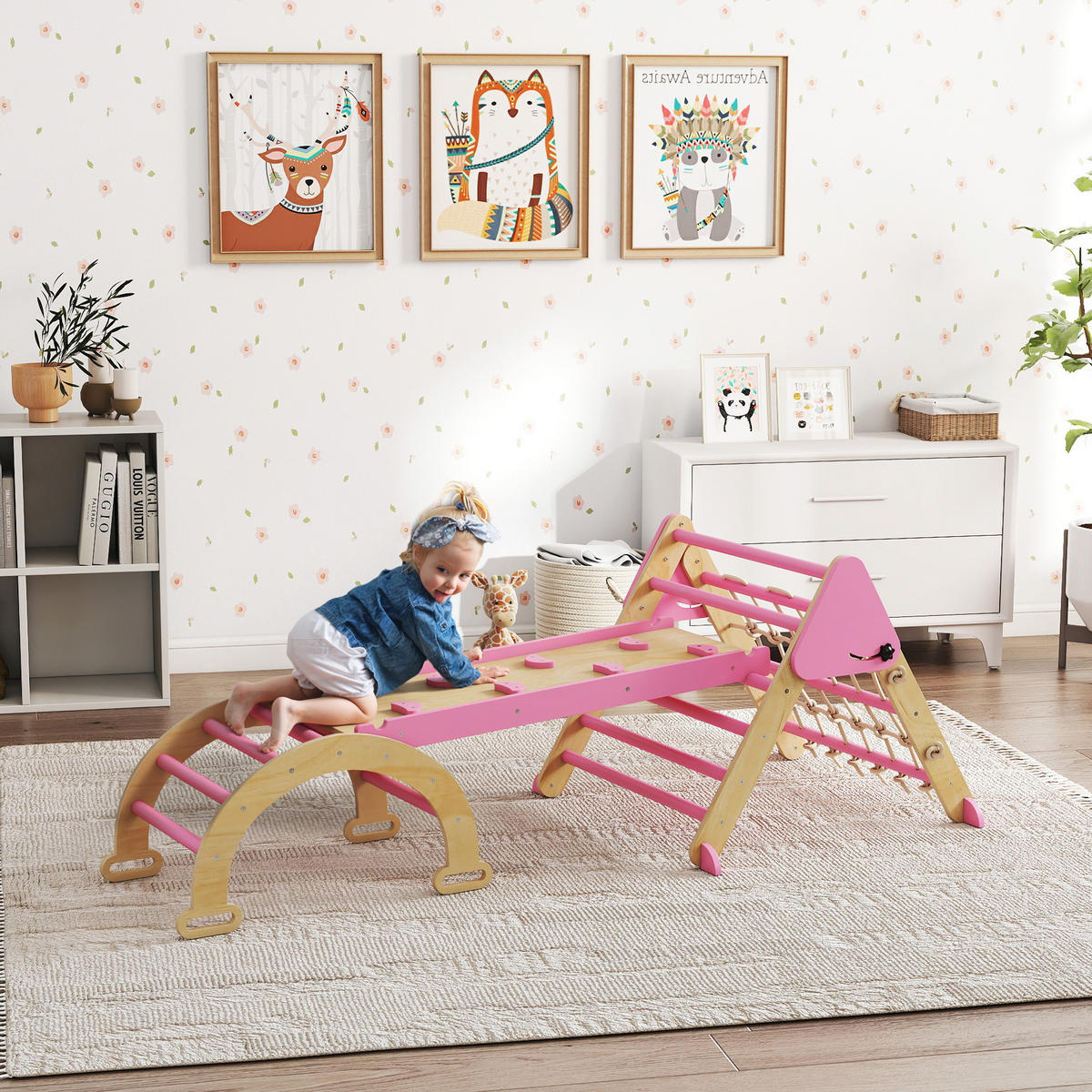 KLETTERDREIECK DE-18395 8-in-1 mit Rampe, Bogen & Leiter Pink - Pink, Holzwerkstoff (74.5/191.5cm) - ComfortXL