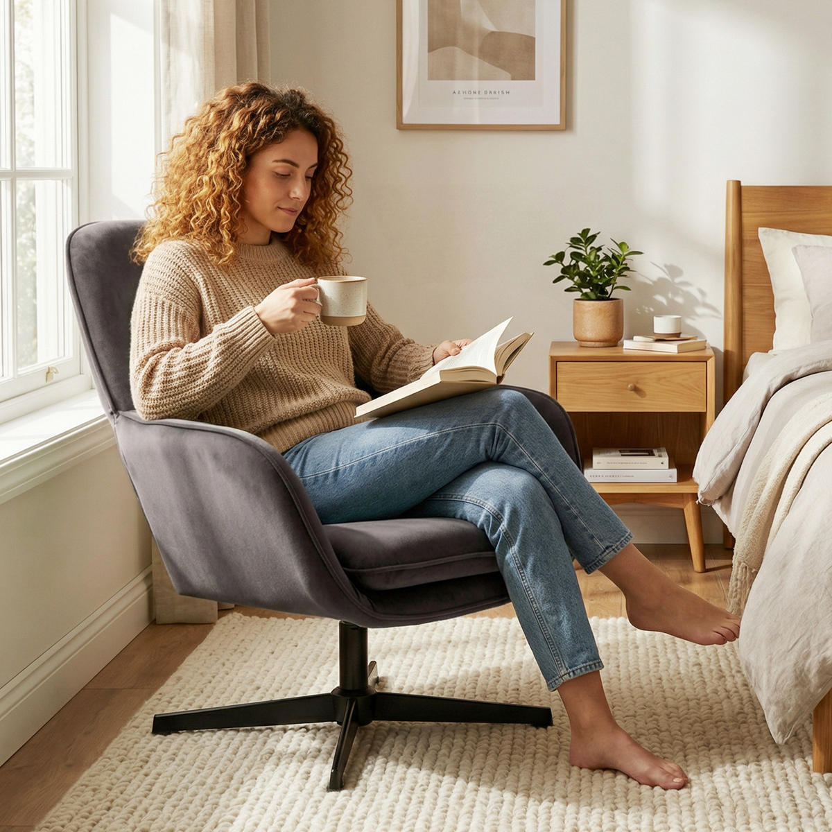 RELAXSESSEL DE-13358 Velours, breite Sitzfläche Dunkelgrau - Dunkelgrau, Metall (73/85/83.5cm) - ComfortXL