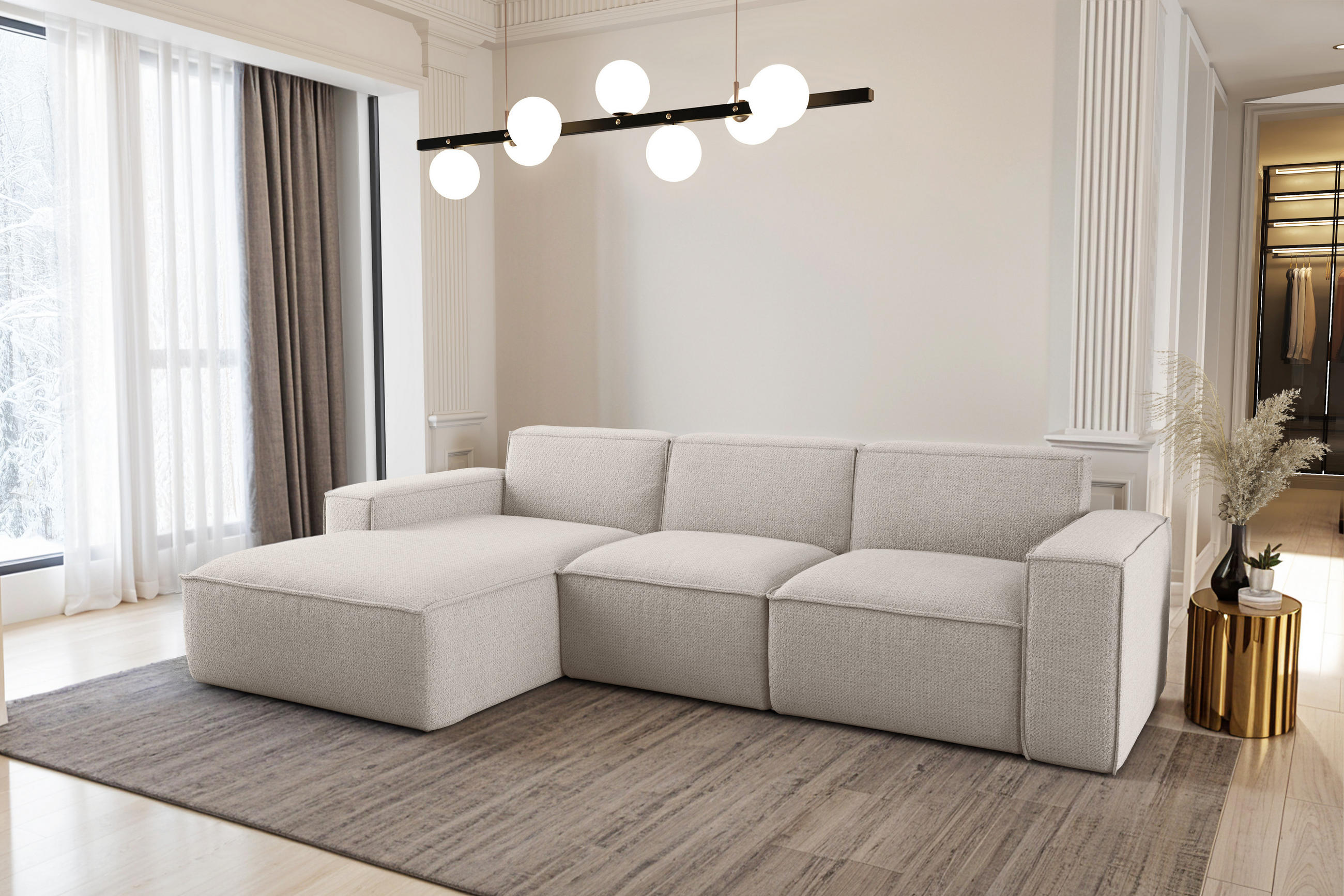 ECKSOFA L-Form Siena Stoff Artico Nata Links - Ecru, Holz (165/266cm) - Kaiser Möbel