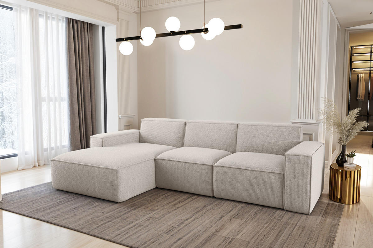 ECKSOFA L-Form Siena Stoff Artico Nata Links - Ecru, Holz (165/266cm) - Kaiser Möbel