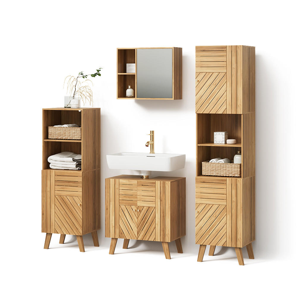 BADMÖBEL-SET Olona, Bambus, 4-teilig - Naturfarben, Holzwerkstoff (60/65/36cm) - Livinity®