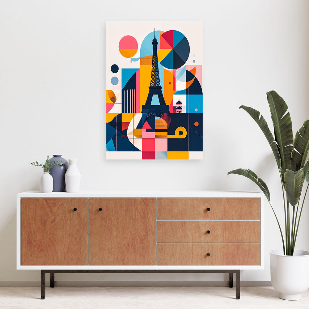 LEINWANDBILD Paris Eiffelturm im Bauhaus-Stil 60x90cm - Multicolor, Textil (60/90cm) - Feeby