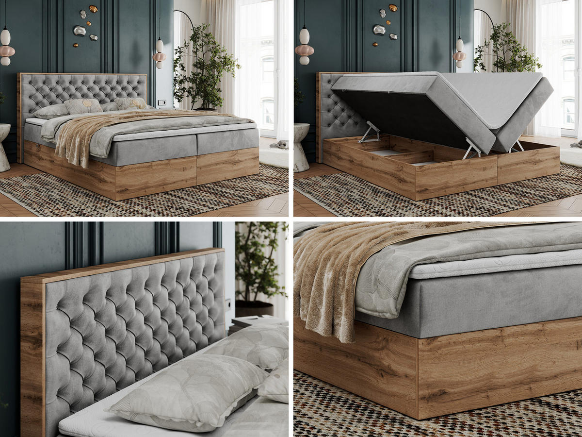 BOXBETT ALBERO 3 - 120/200 Hellgrau Velvet - H3 - Hellgrau, Holz/Textil (120/200cm) - MKS