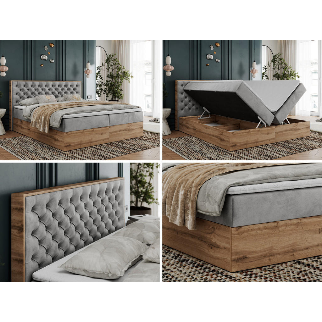 Thumbnail - MKS Boxbett, Hellgrau, Textil, 2-Sitzer, H4, 7-Zonen, Rechteckig, 140x200 cm, Schlafzimmer, Betten, Boxspringbetten