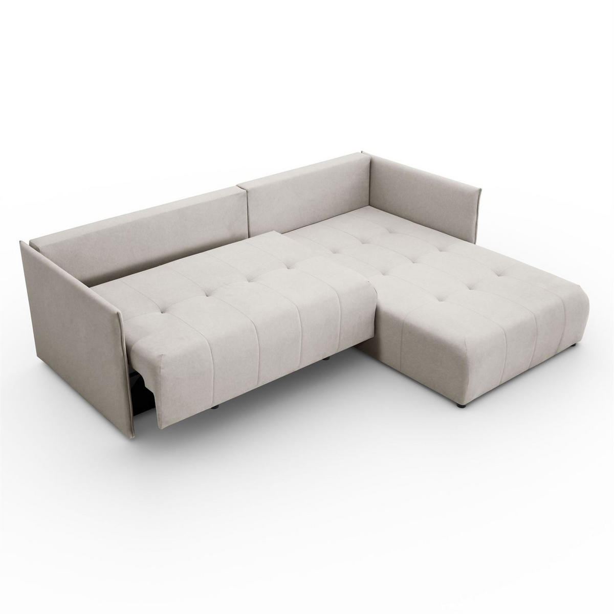 ECKSOFA APOLLO L mit Schlaffunktion und Bettkasten – rechte Seite - Ecru, Textil (246/188cm) - Lookway