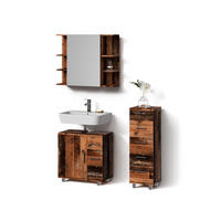 BADMÖBEL-SET Eisak Eiche rustikal 3 Teile, mit Midischrank - Wildeiche, Holzwerkstoff (60/60/33cm) - Livinity®