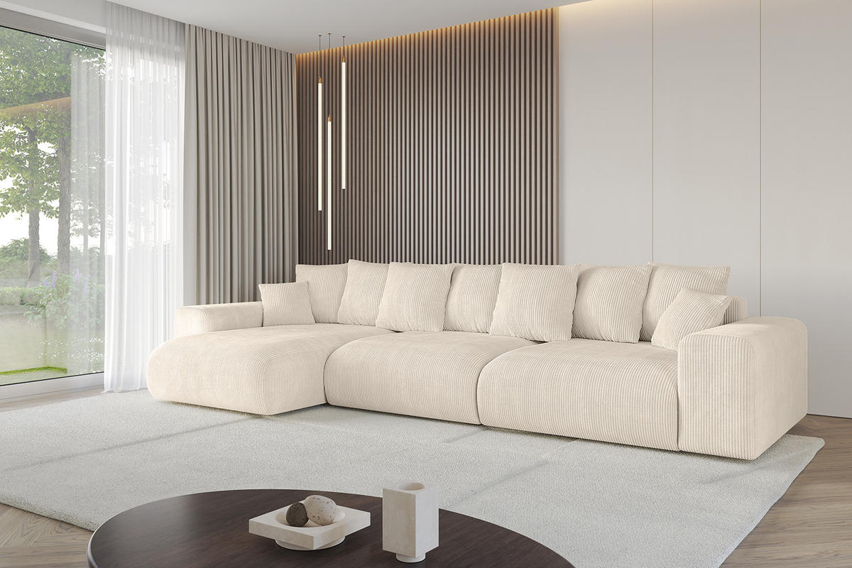 ECKSOFA Ottomane links ESKAR-L 364x176x84 Taupe Cord - Taupe/Schwarz, Holzwerkstoff/Kunststoff (364/176cm) - ALTDECOR