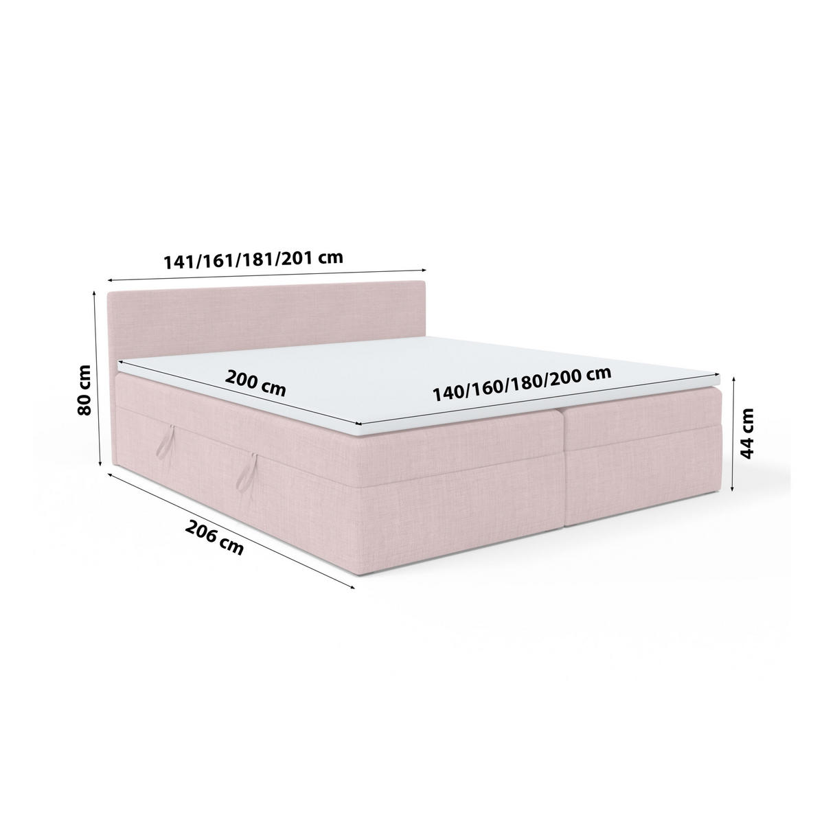BOXBETT mit Kopfteil Menorca 160x200 cm, Rosa - Pink, Textil (160/200cm) - Meblito
