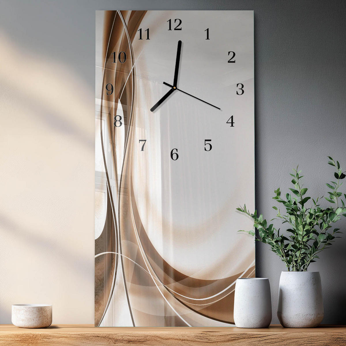 WANDUHR 60x30 cm - Abstraktion - Beige, Glas (30/60/0.4cm) - TULUP