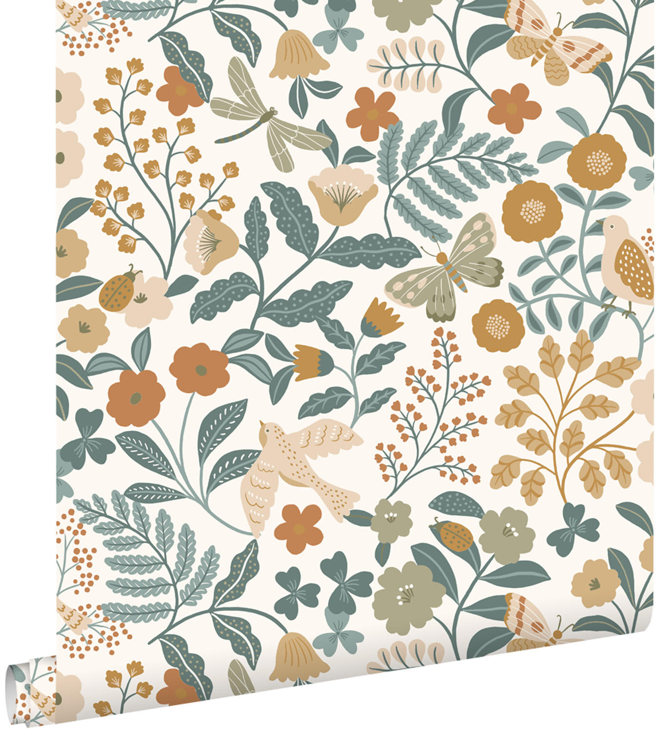 TAPETE Blumen und Vögel 53 cm x 10.05 m - Weiß, Papier (53/0.1cm) - ESTAhome