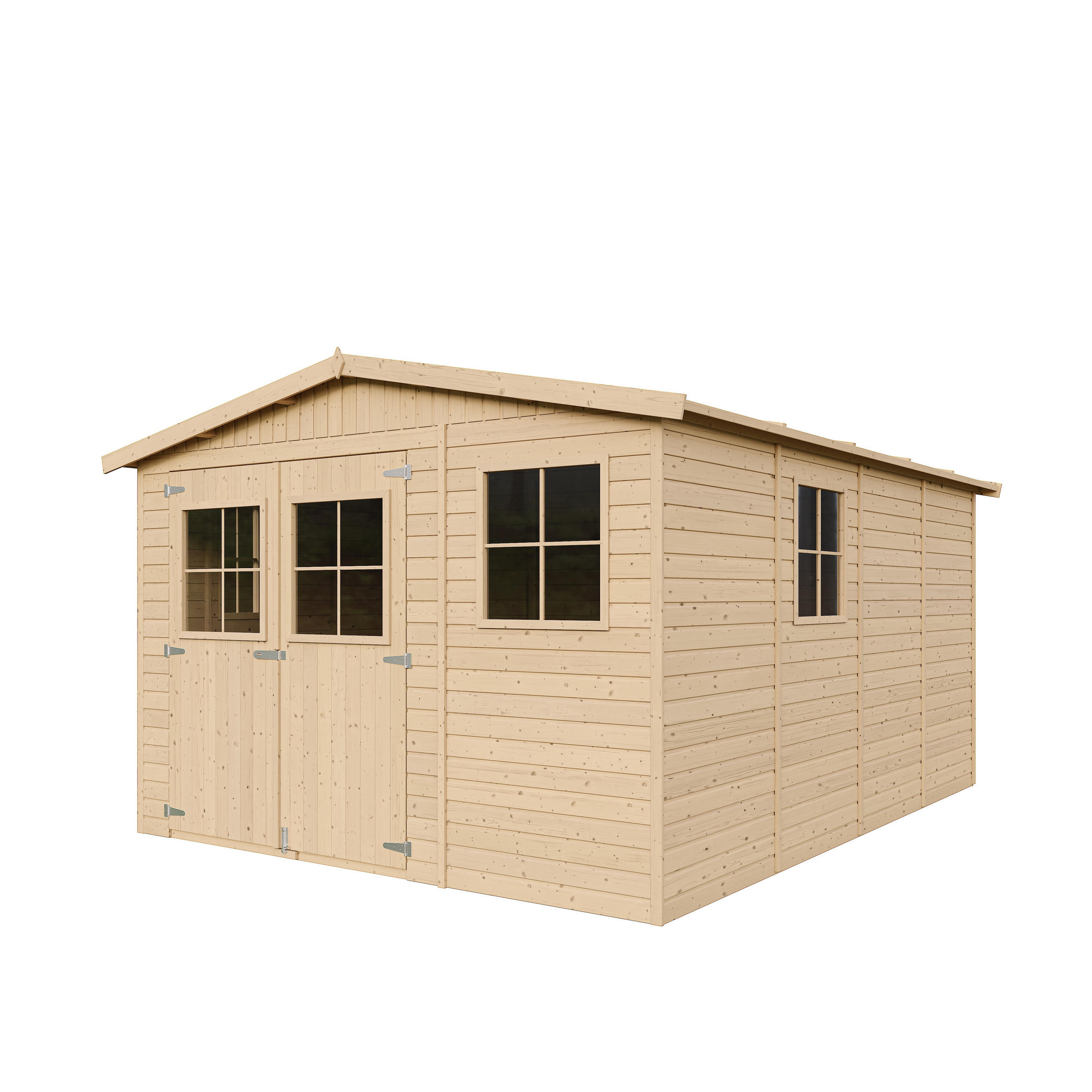 HOLZ-GARTHENHAUS MIT IMPRÄGNIERTEM BODEN - H226x418x320 cm/12 m² - M336+336G - Beige, Holz (324/232/395cm) - Timbela