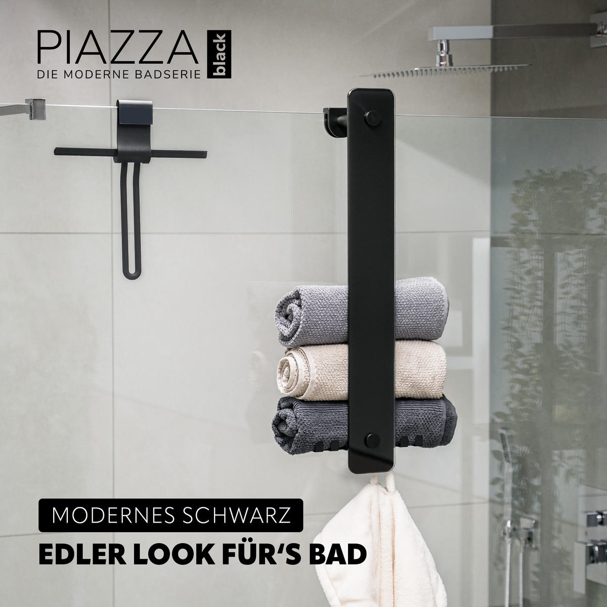 GLASHANDTUCHHALTER PIAZZA BLACK 2in1, aus schwarzem Glas und Edelstahl - Schwarz, Metall (18/60/10cm) - bremermann