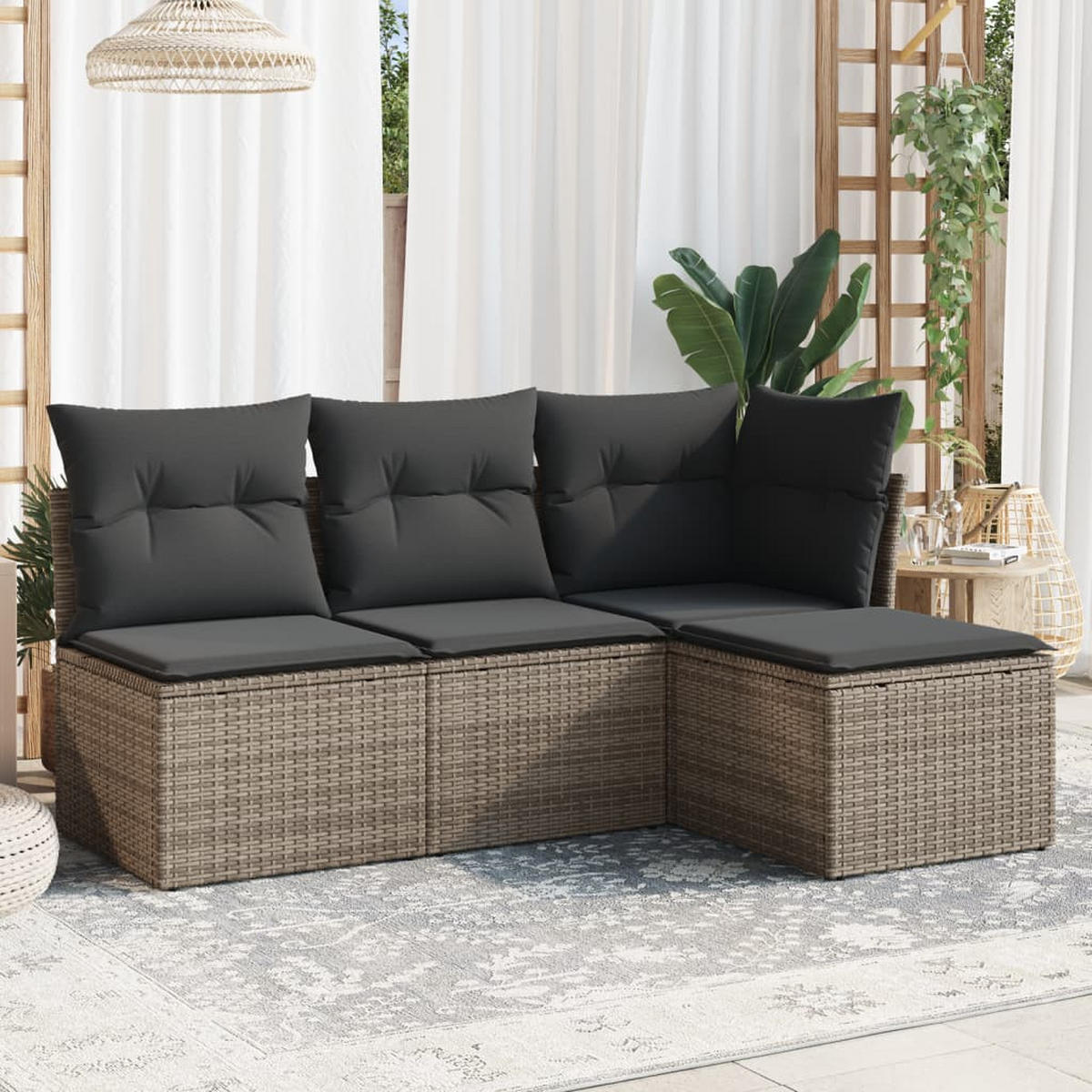 LOUNGEGARNITUR mit Auflagen, 117/172 cm, aus Poly Rattan, Grau, 4-teiliges Set - Grau, Kunststoff - vidaXL
