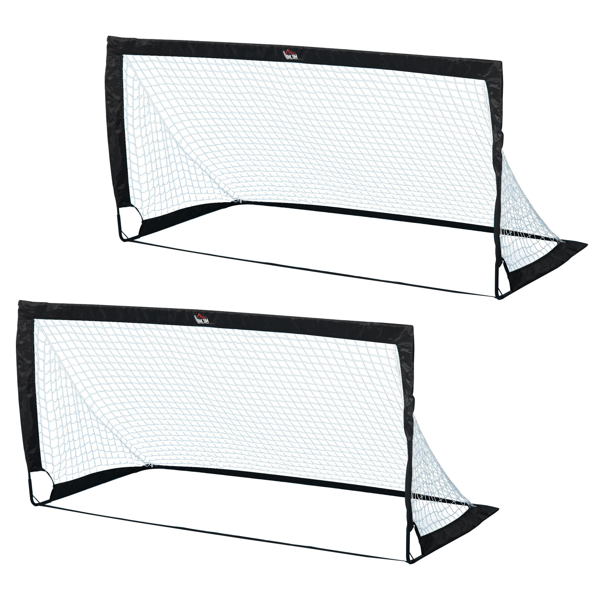 FUSSBALLTORE Fußballnetz 2er Set Minitore Faltbar Stahl Schwarz 186x90x89 cm - Schwarz, Metall (90/183cm) - HOMCOM