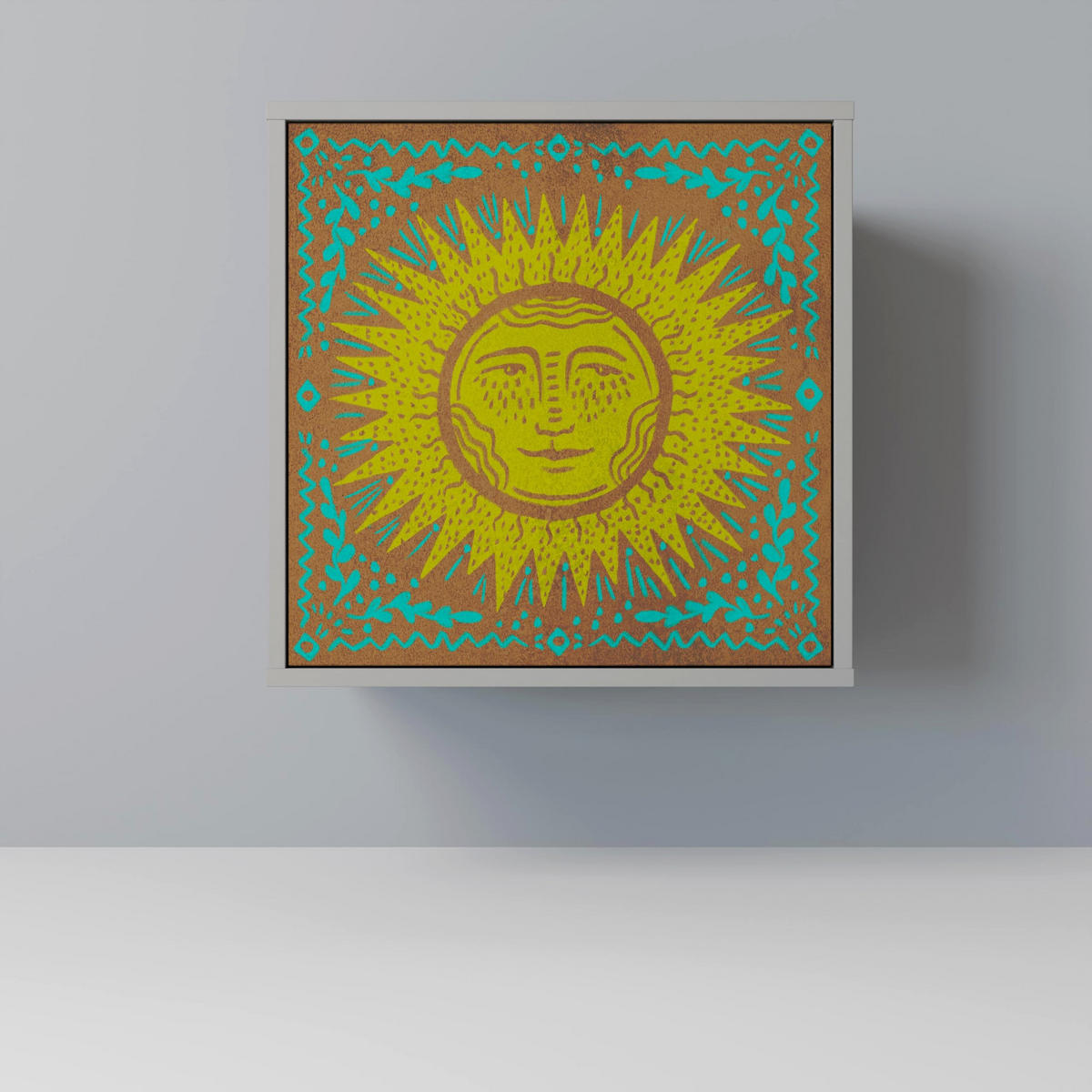 SIDEBOARD SUNSHINE EULOGY, Grau, 57,5x42x75,5 cm, Goldfarbene Metallfüße - Goldfarben/Multicolor, Holzwerkstoff/Metall (57.5/75.5/42cm) - SpaceRebels