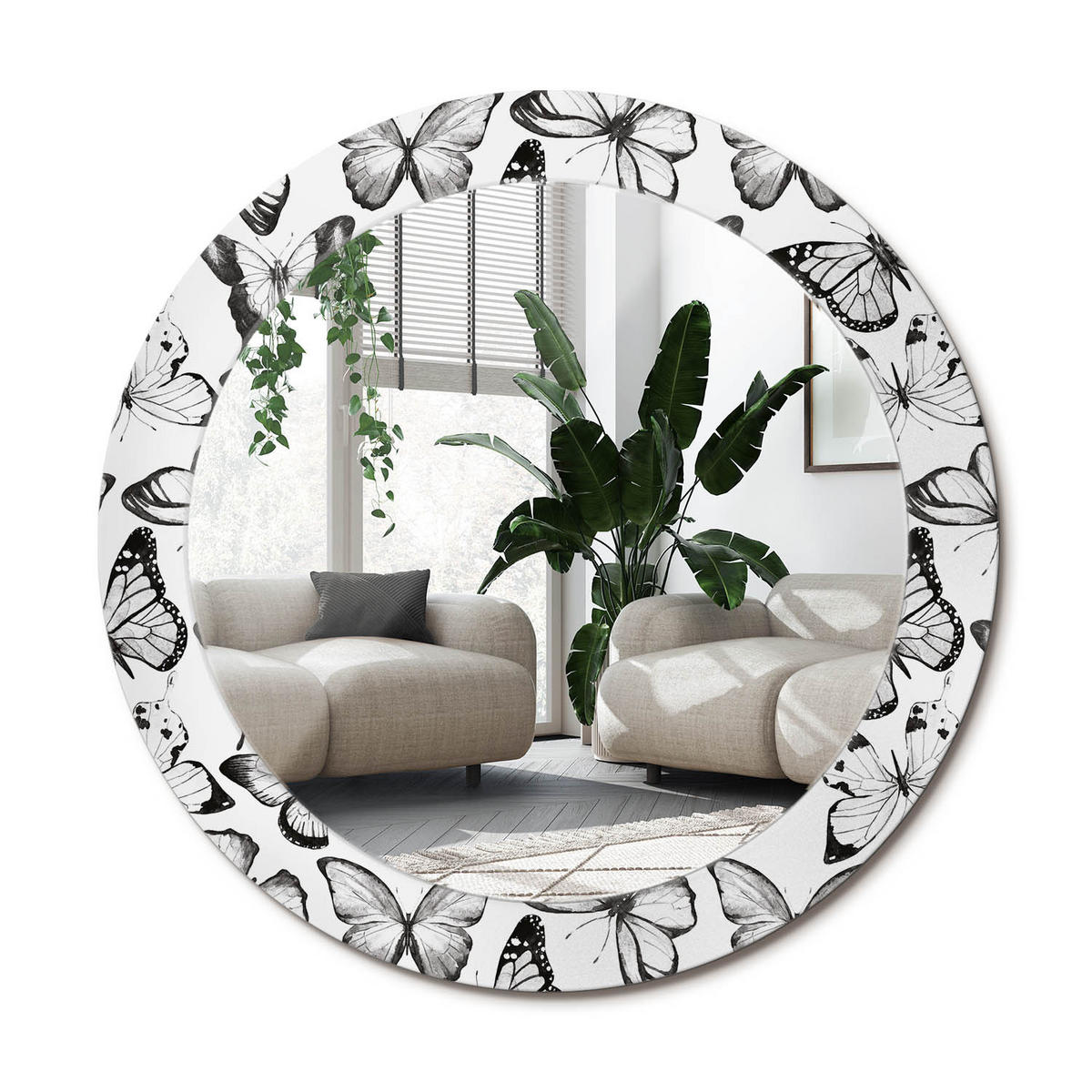 SPIEGEL Rund Ø 70 cm mit Aufdruck - Schwarz, Glas (70/70/0.4cm) - Wallfluent