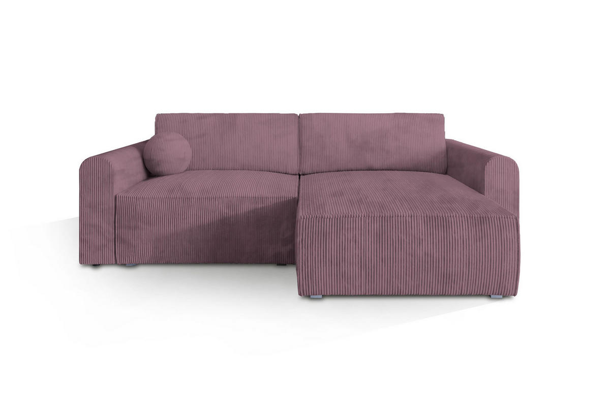 ECKSOFA FIANO P Lila Kordstoff mit Schlaffunktion - Lila, Holz (245/148cm) - MASSENO