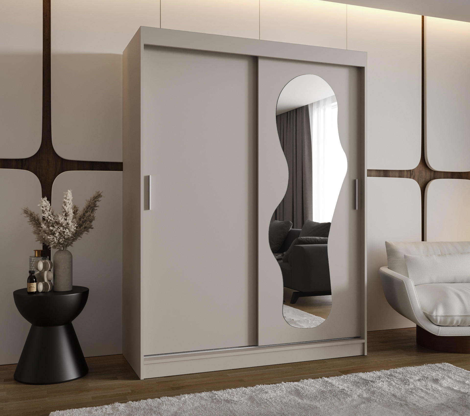 SCHWEBETÜRENSCHRANK 200/150/62 2-türig - Kaschmir/Silberfarben, Holz (150/200/62cm) - MÖBEL KRYSPOL