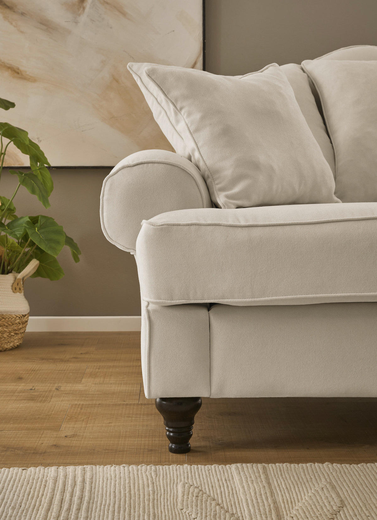 SOFA beige Landhaus, Couch 3-Sitzer 200 cm - Beige, Holz/Textil (200/95/100cm) - Furn.Design