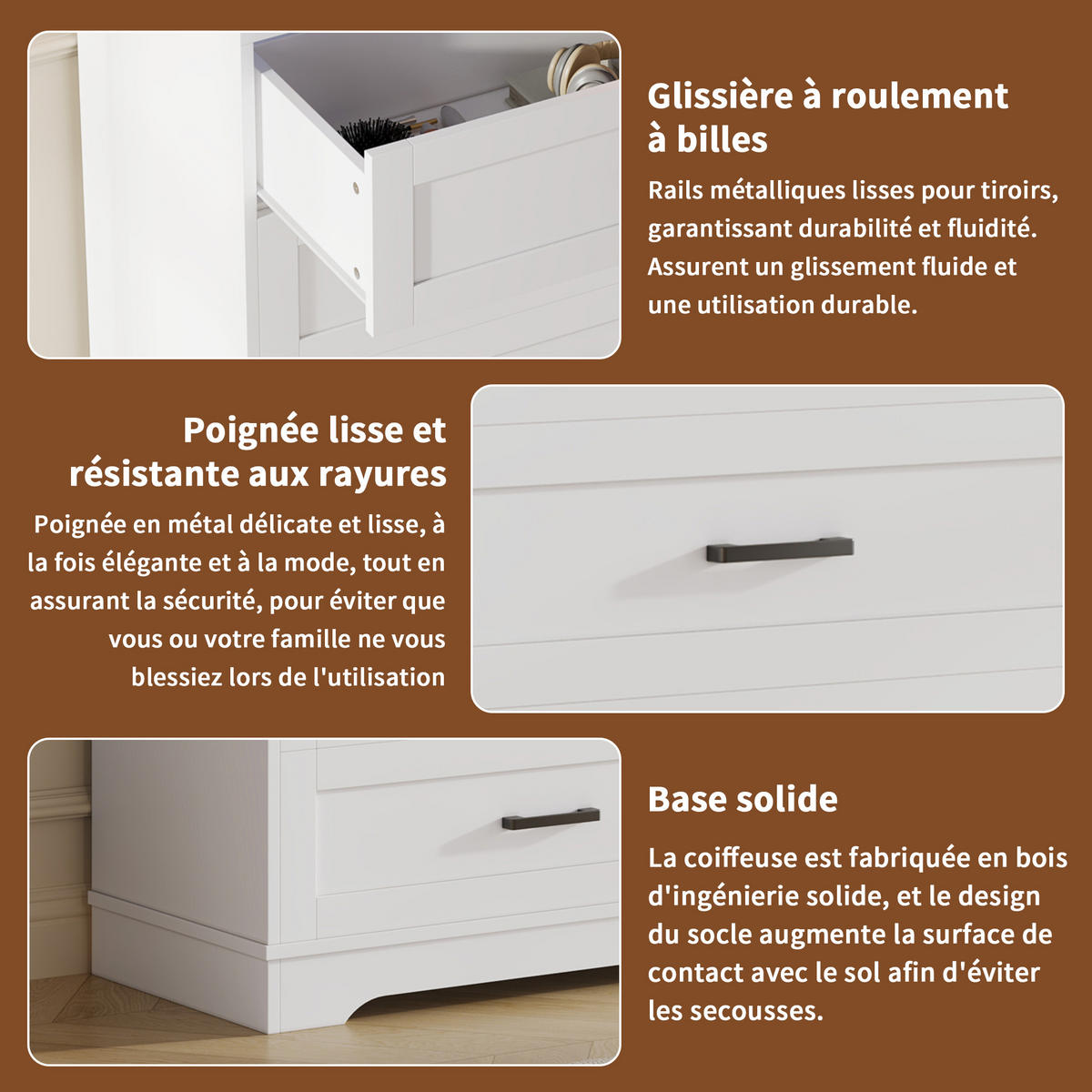 KOMMODE 4 Schubladen mit LED-Beleuchtung, skandinavisch, weiß - Weiß, Holz (73/114/39cm)