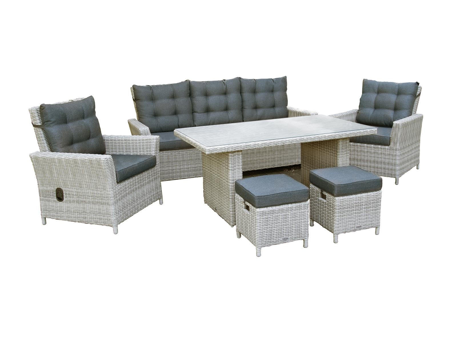 GARTEN-SITZGRUPPE Asti Grau Polyrattan für 7 Personen - Grau, Naturmaterialien - Green Spirit