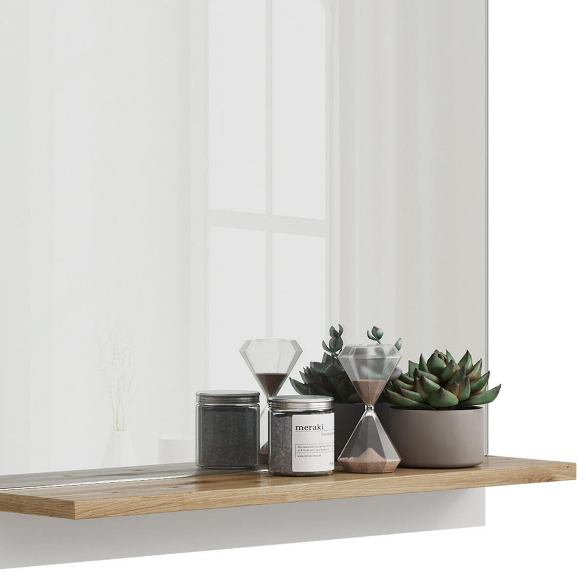 BADSPIEGEL Marelle Weiß 60 x 67 cm mit Regal - Weiß/Eiche Artisan, Holzwerkstoff (60/67/14cm) - Vicco