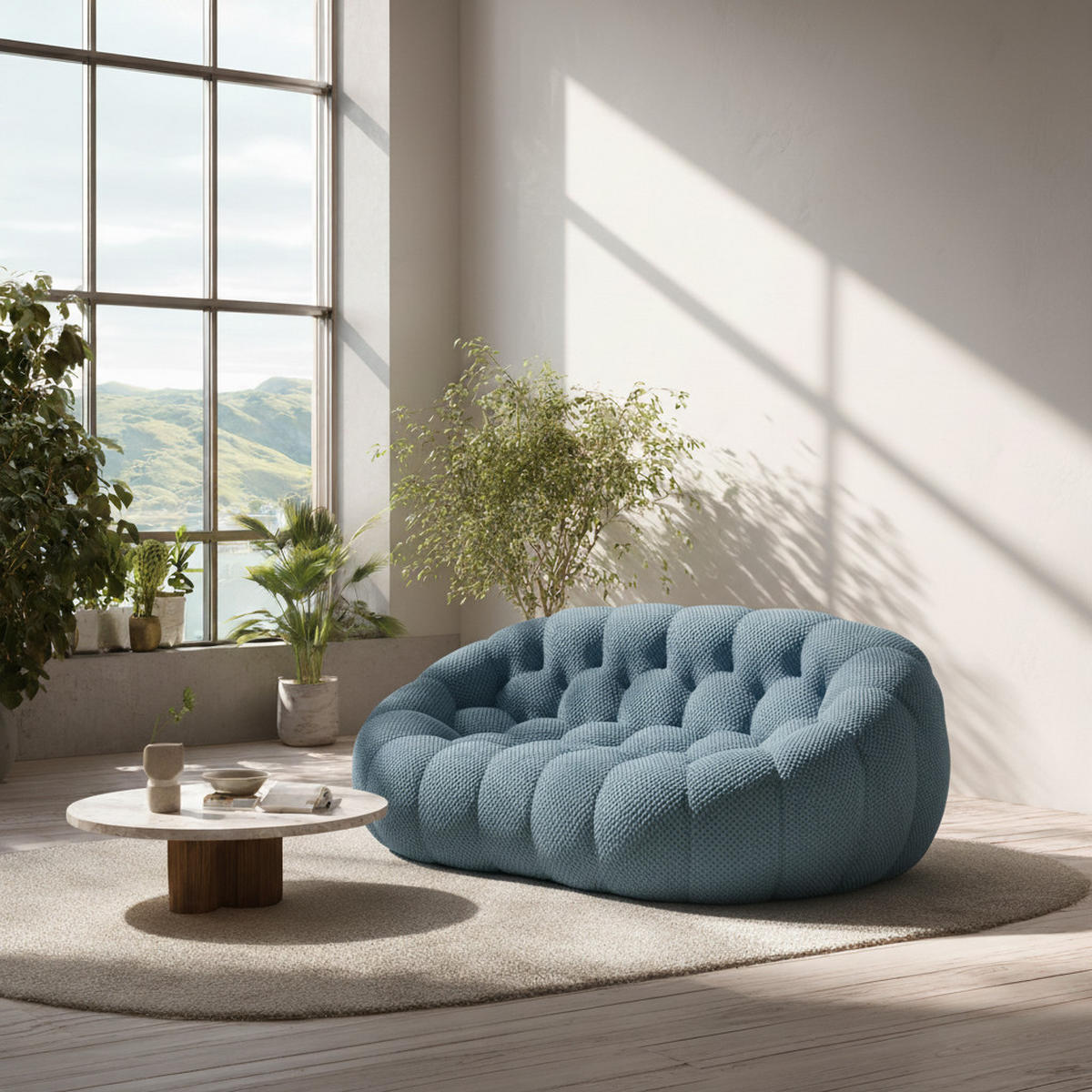 WOHNZIMMERSOFA Cocoon 2-Sitzer - Blau - Hellblau, Textil (113/77/113cm) - COCO Living