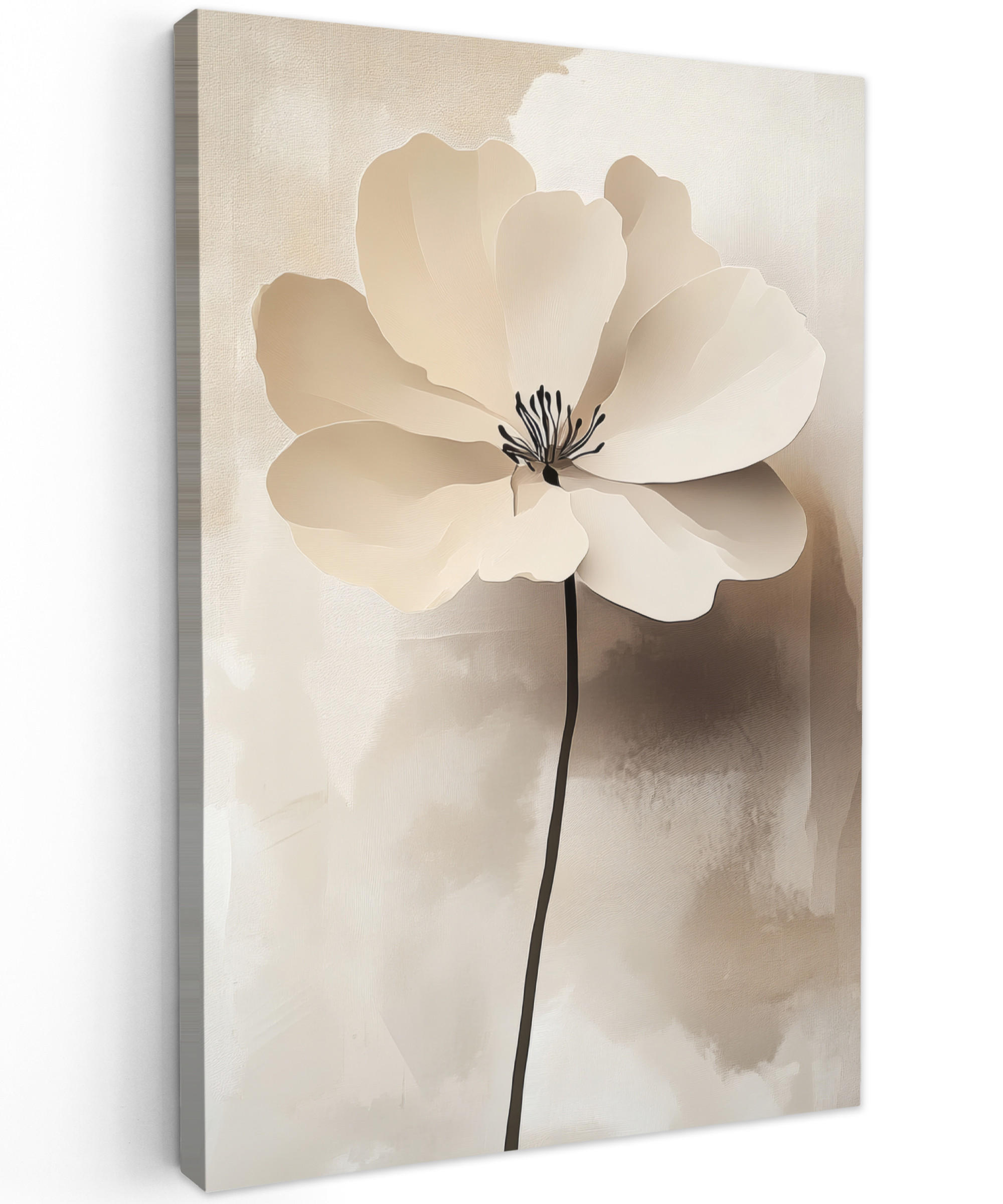 LEINWANDBILD Blume - Beige - Farbe - Schatten 90x140 cm - Creme, Textil (90/140cm) - MuchoWow