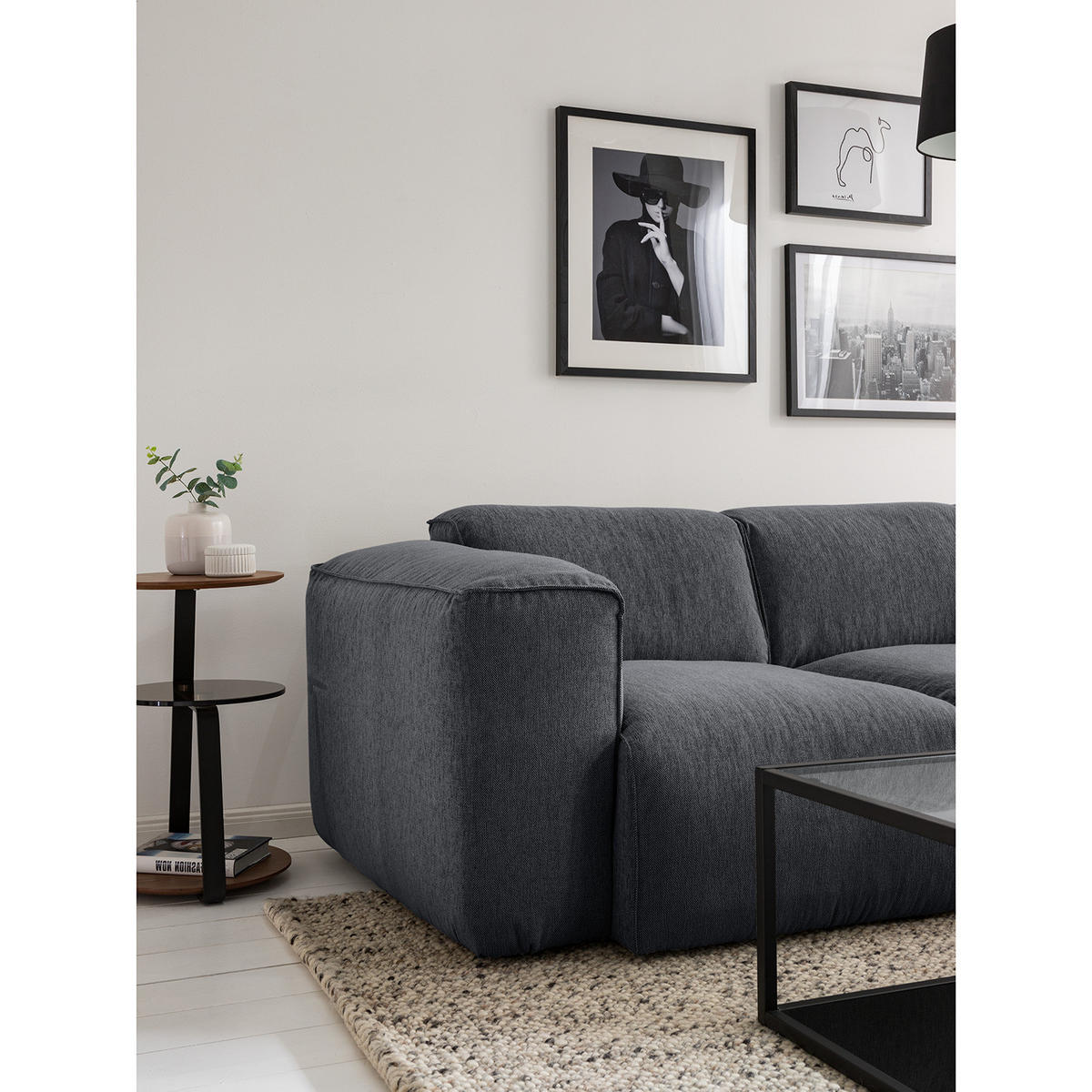 3-SITZER ECKSOFA mit Longchair - Schwarz/Grau, Kunststoff/Textil (251/173cm) - home24