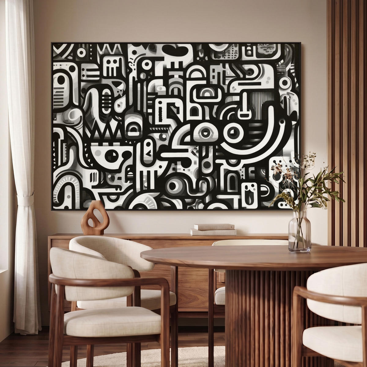 LEINWAND Bilder mit Rahmen - Symbole - Abstrakt - Grafik - Schwarz - 120x80 - Schwarz, Textil (120/80cm) - MuchoWow