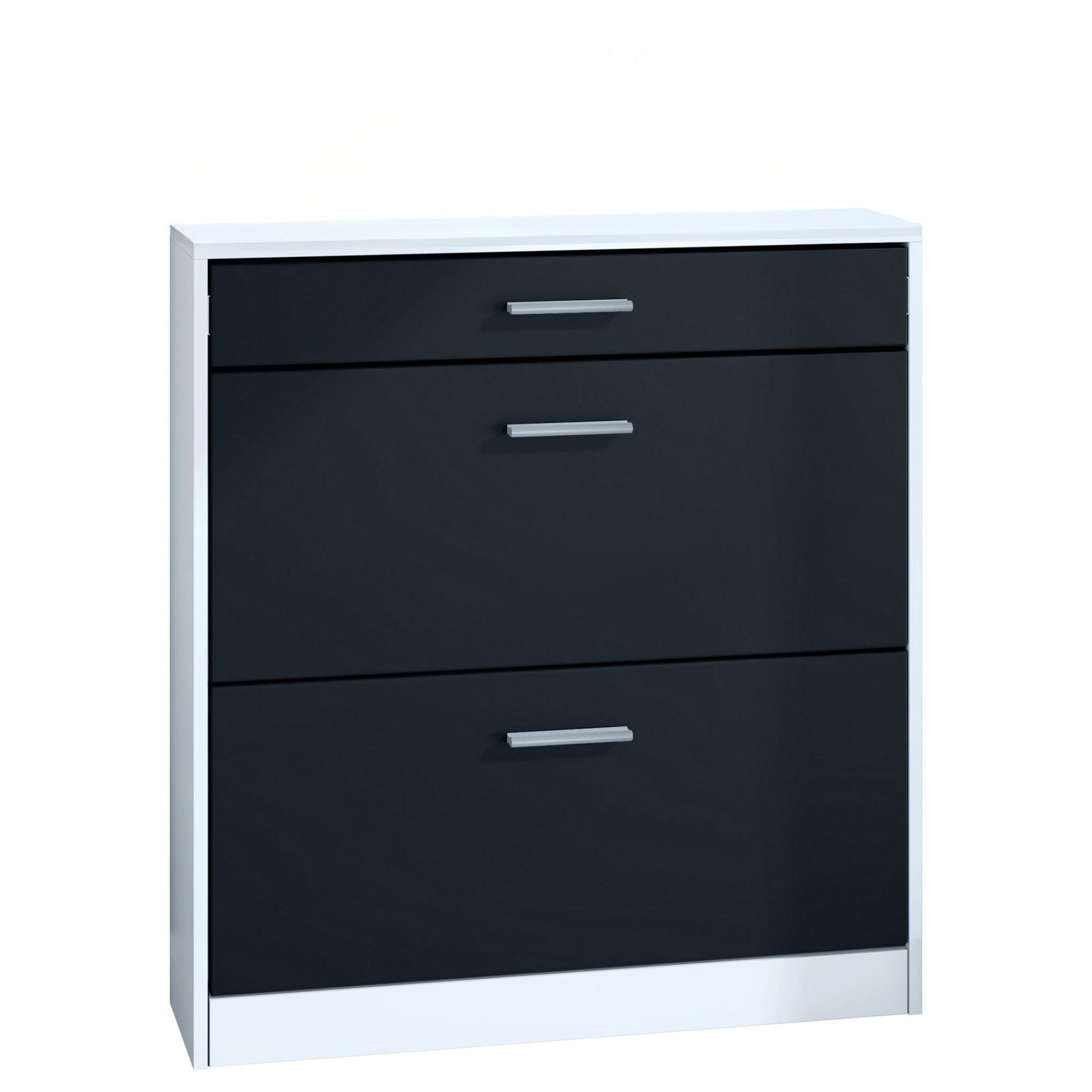 SCHUHSCHRANK Roma Schmal mit 2 Klappen und 1 Schublade, Platzsparender Schuhkipper, Weiß matt/Schwarz matt (89 x 95,5 x 23 cm) - Schwarz, Holzwerkstoff (89/95.5/23cm) - InnoFurn