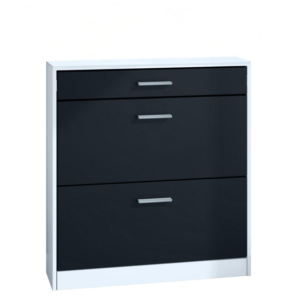 SCHUHSCHRANK Roma Schmal mit 2 Klappen und 1 Schublade, Platzsparender Schuhkipper, Weiß matt/Schwarz matt (89 x 95,5 x 23 cm) - Schwarz, Holzwerkstoff (89/95.5/23cm) - InnoFurn