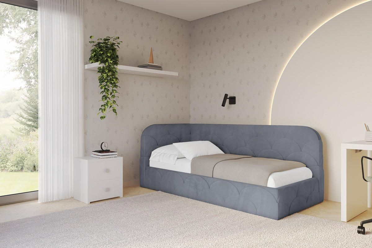 EINZELLBETT Jugendbett mit Bettkasten, Rechts - ELRY 100x200 Grau - Blaugrau, Holzwerkstoff/Textil (100/200cm) - ALTDECOR