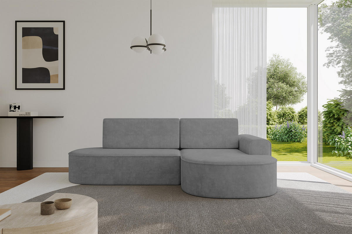 ECKSOFA mit Schlaffunktion und Bettkasten Ottomane Rechts MARI-L1-S - 283x167x73 cm Grau Velours - Anthrazit/Schwarz, Holzwerkstoff/Kunststoff (167/283cm) - ALTDECOR