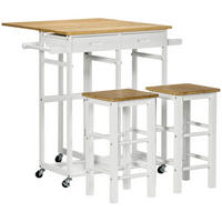 BARTISCH-SET DE-14713 klappbar mit Rollen & 2 Hockern Weiß/Hellholz - Weiß, Metall (86/75.5/83.5cm) - ComfortXL