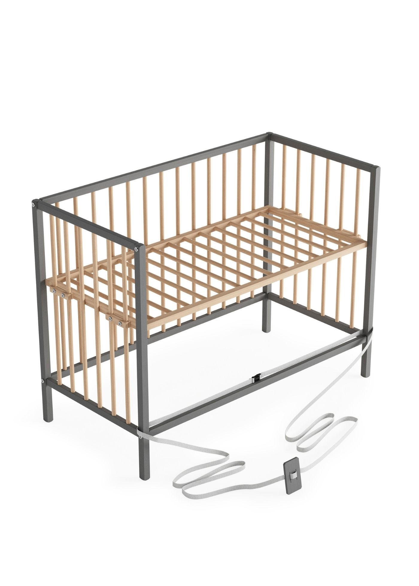 Sämann – make a difference. Beistellbett Grau, Natur 120x90x60 cm